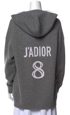 DIOR J'ADIOR 8' HOODED SWEATER Gray Cashmere with Rear DIOR J'ADIOR 8' HOODED SWEATER Gray Cashmere with Rear