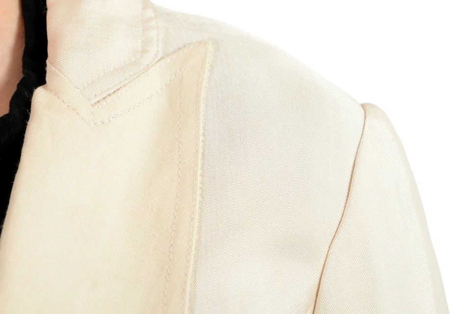 Blazer Gianfranco Ferre Mujer Beige Claro Seda Un Botón US M IT 42 Foto 3 de 4