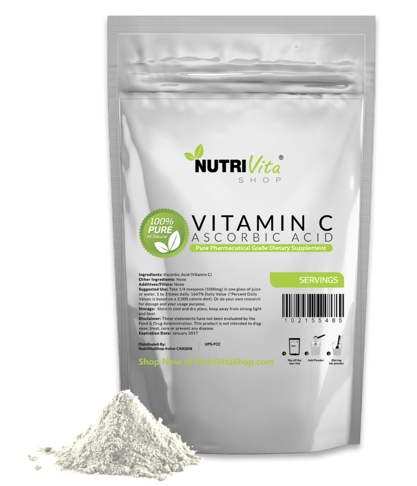 Pure Non-GMO Vegan Vitamin C Powder L-Ascorbic Acid Organic USA Sourced
