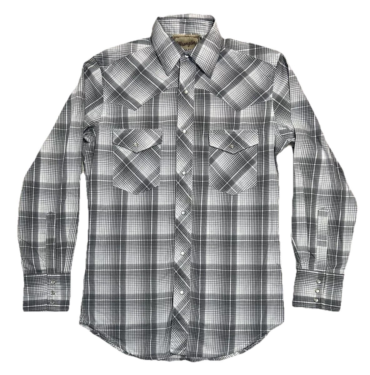 Wrangler Western Pearl Snap Cowboy Flannel Shirt Mens Small Gray