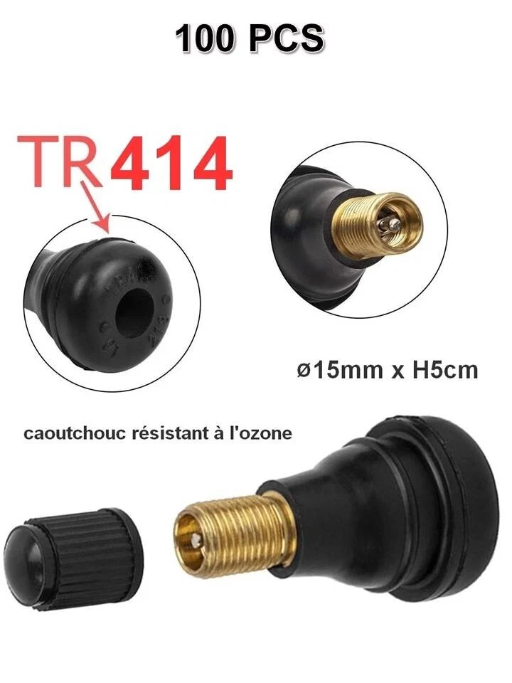 Lot 100 Valves TR414 pour pneumatiques Tubeless Voiture - Photo 1/1