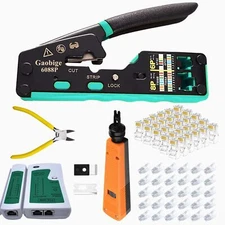 RJ45 Crimping Tool Kit Pass Through Ethernet Cat6A Cat6 Cat5e Cable Tester