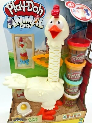 Play-Doh Animal Crew Gluck-A-Dee Huhn mit Ei und Rasier 4 Dosen Knete Sound