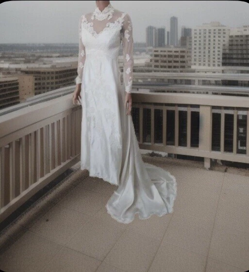 Vestido de novia de encaje para mujer Teeny Priscilla (etiqueta de talla faltante) medidas a cuadros Foto 3 de 4