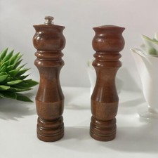 Vintage Wooden Salt Shaker Pepper Mill Grinder Set 7  Tall Japan