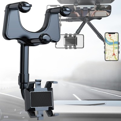 360° Car Phone Holder Rotatable And Retractable Mirror Multifunctional Rearview