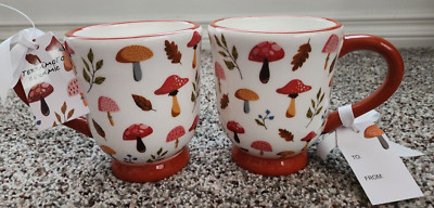 Mushrooms & Leaves 2 cups Coffee Cocoa Tea 13oz Ceramic Potter's Studio