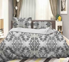 3D Leaves Pattern Grey Quilt Cover Set Duvet Cover Bedding Pillowcases