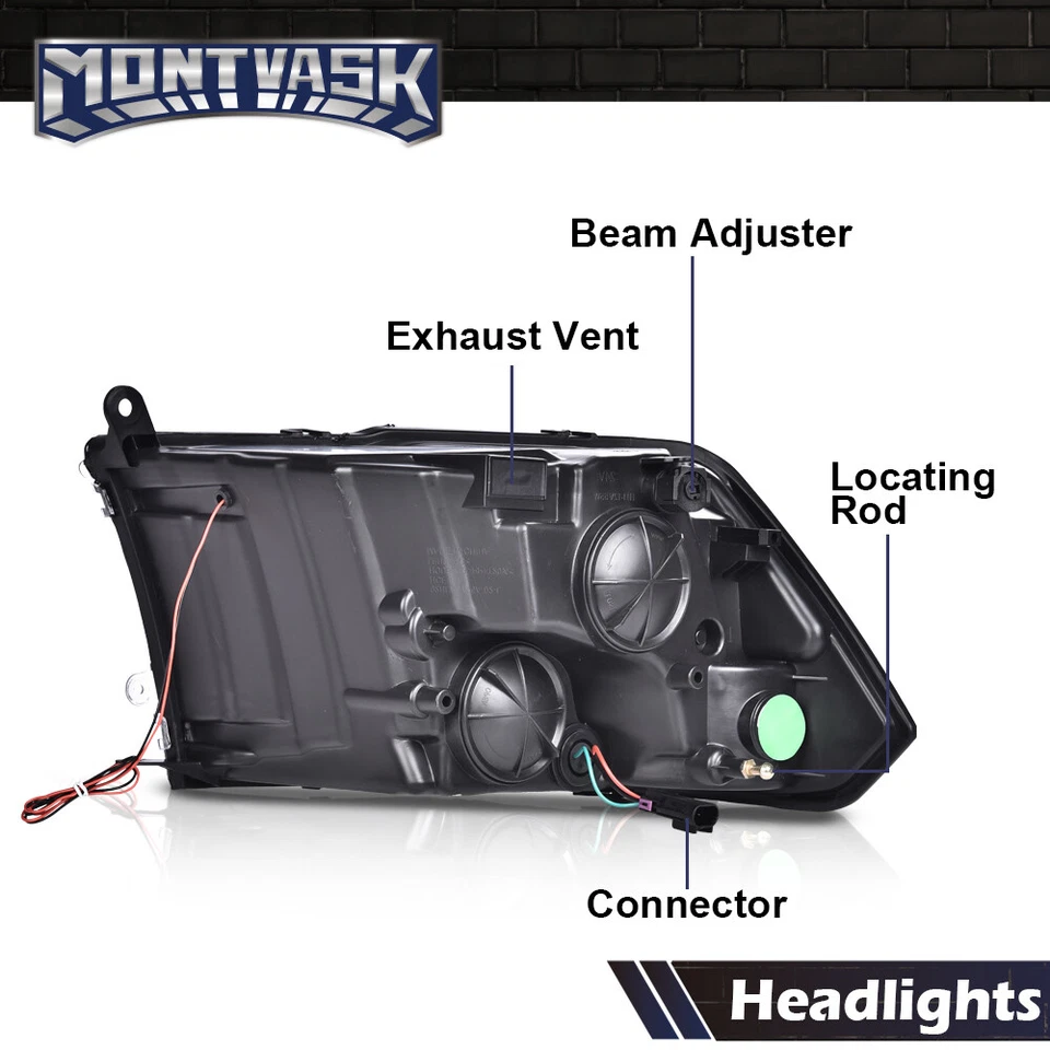 LED DRL Black Headlights Left+Right Fit For 2009-2018 Dodge Ram 1500 2500 3500 - Imagem 4 de 4