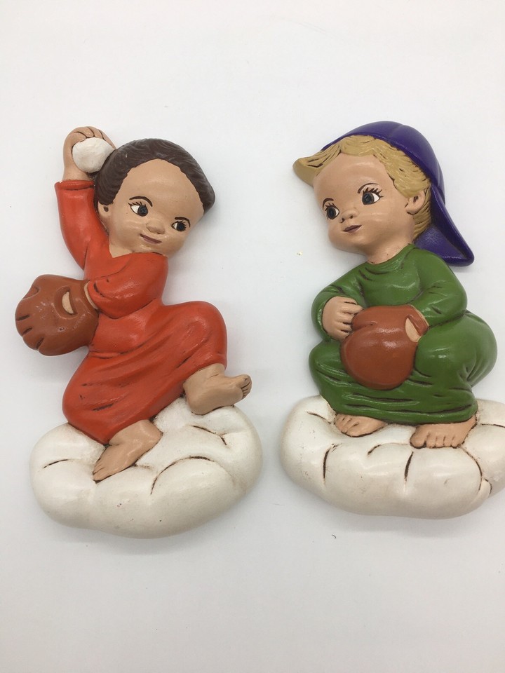 Vintage Two Kids' Baseball Player Ceramic Wall Hangings D7 eBay