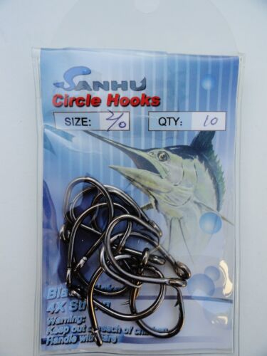 20-100 ganchos circulares talla 2/0 4 ganchos de pesca con acabado níquel negro fuerte - Imagen 2 de 4