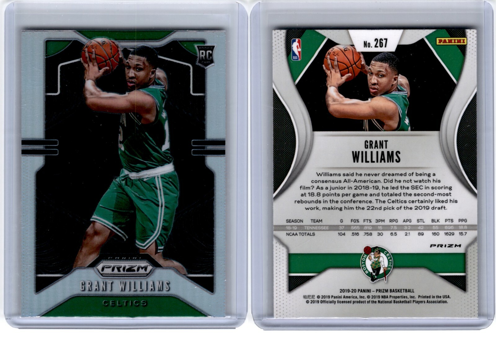 2019-20 Panini Prizm Grant Williams #267 Boston Celtics RC