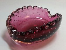Vintage Art Glass Murano Cranberry Bullicante Controlled Bubble Ashtray Trinket