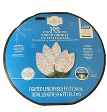 NEW REEL Holiday Time 100 Count Cool White Super Bright C9 LED Lights 59.6 FT