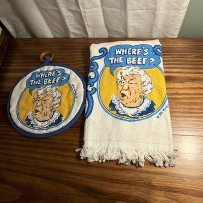 VTG 1984 Wendy s Restaurant WHERE'S THE BEEF  Dish Towel And Pot Holder