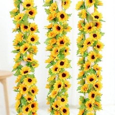 2 Pcs Artificial Sunflower Garland,Sunflower Vine with Leaves,Hanging Garland wi
