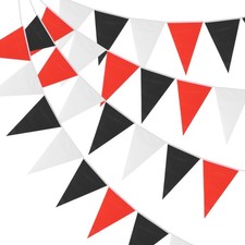 60 Pcs Pennant Banners Flags 100ft Hanging Triangle Bunting Red Black White