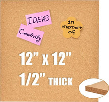 12X12 Cork Board Tiles Bulletin Board, 1/2" Thick Small Square Cork Boards for W