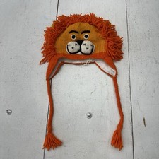 Vive Bien Orange Lion Graphic Textured Wool Knitted Beanie Hat Youth 1 Size NEW