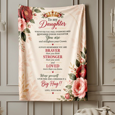 To My Daughter Floral Crown Coral Fleece Blanket Encouragement Quote