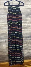 Maurices size 1 navy blue blouson maxi dress striped