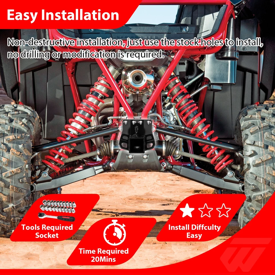 Enganche receptor trasero WEISEN UTV 2" para Yamaha YXZ1000R 2016-2025 todos los modelos Foto 3 de 4