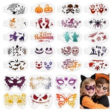 HOWAF 26pcs Halloween Face Paint Stencils, Skull Bat Spider Face Painting Ste...