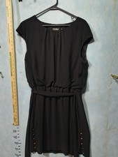 GUESS Dress Womens 14 Black Blouson Chiffon Cap Sleeve Belted Party Cocktail