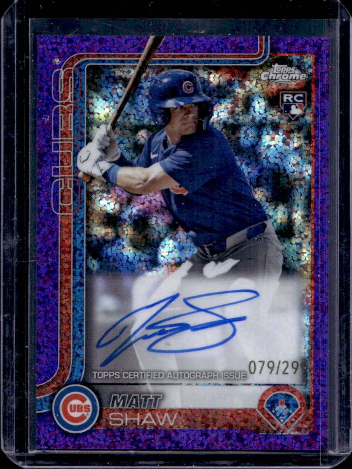 2025 Topps Chrome Matt Shaw Rookie Auto RC Purple Speckle Refractor #79/299 Cubs