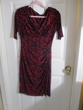 Lauren Ralph Lauren Dress Short Sleeve Knit Red/Black Chevron Scrunch Side  - 4