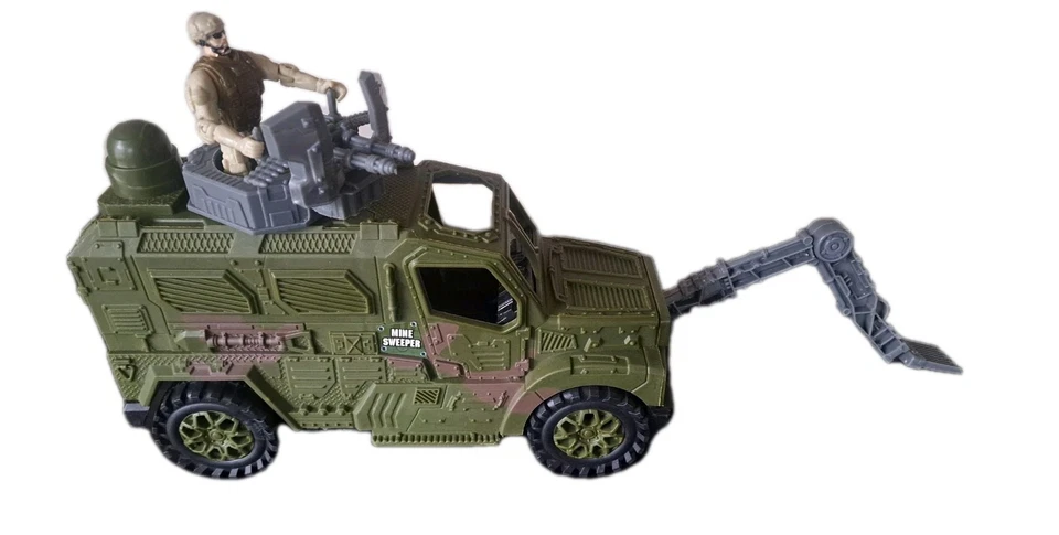 Camión barredora de minas militar patrón de camuflaje juguete de 10 pulgadas con figura de acción de soldado Foto 2 de 4