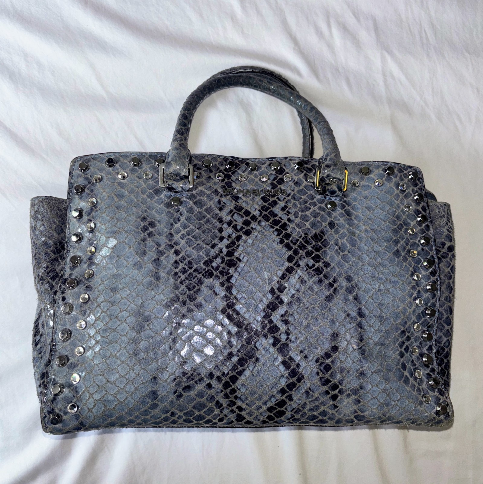 Michael Kors Blue Python Embossed Leather Large E… - image 1
