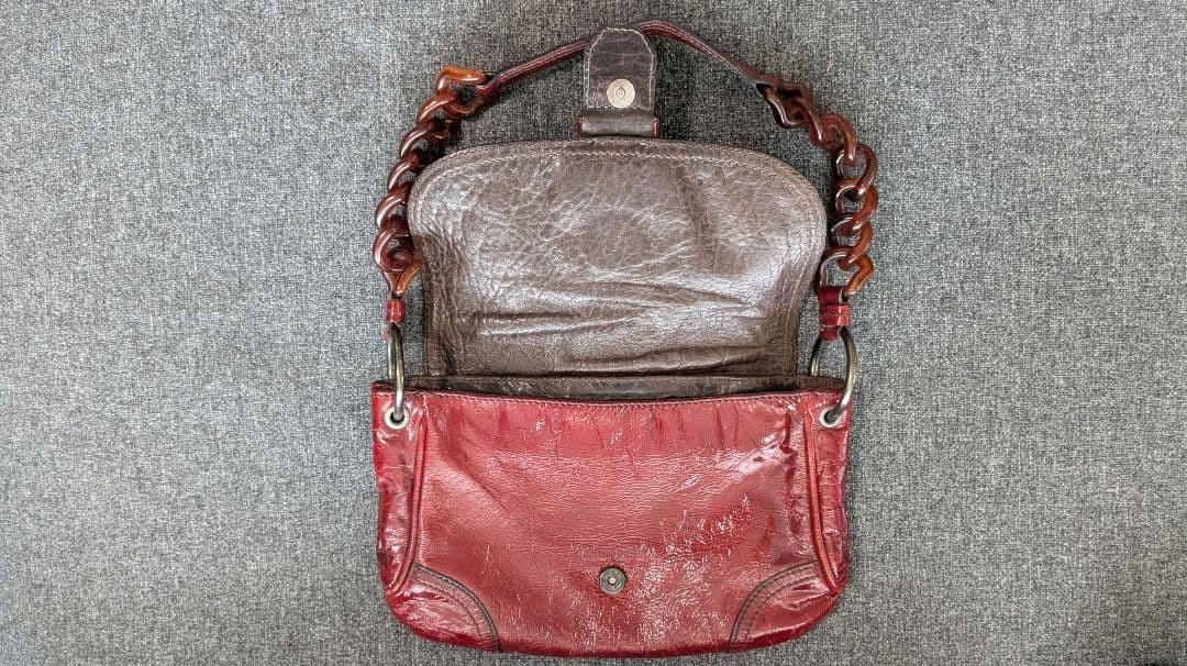 Miu Miu 90s Archive Red Enamel Leather Shoulder Bag Chain Vintage