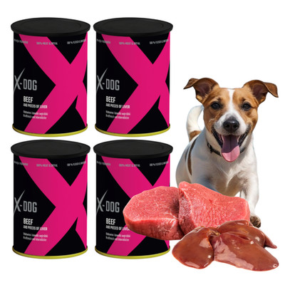 Hundefutter Nassfutter Hund 4x 400g mit Rind und Leberstücke Getreidefrei X-DOG