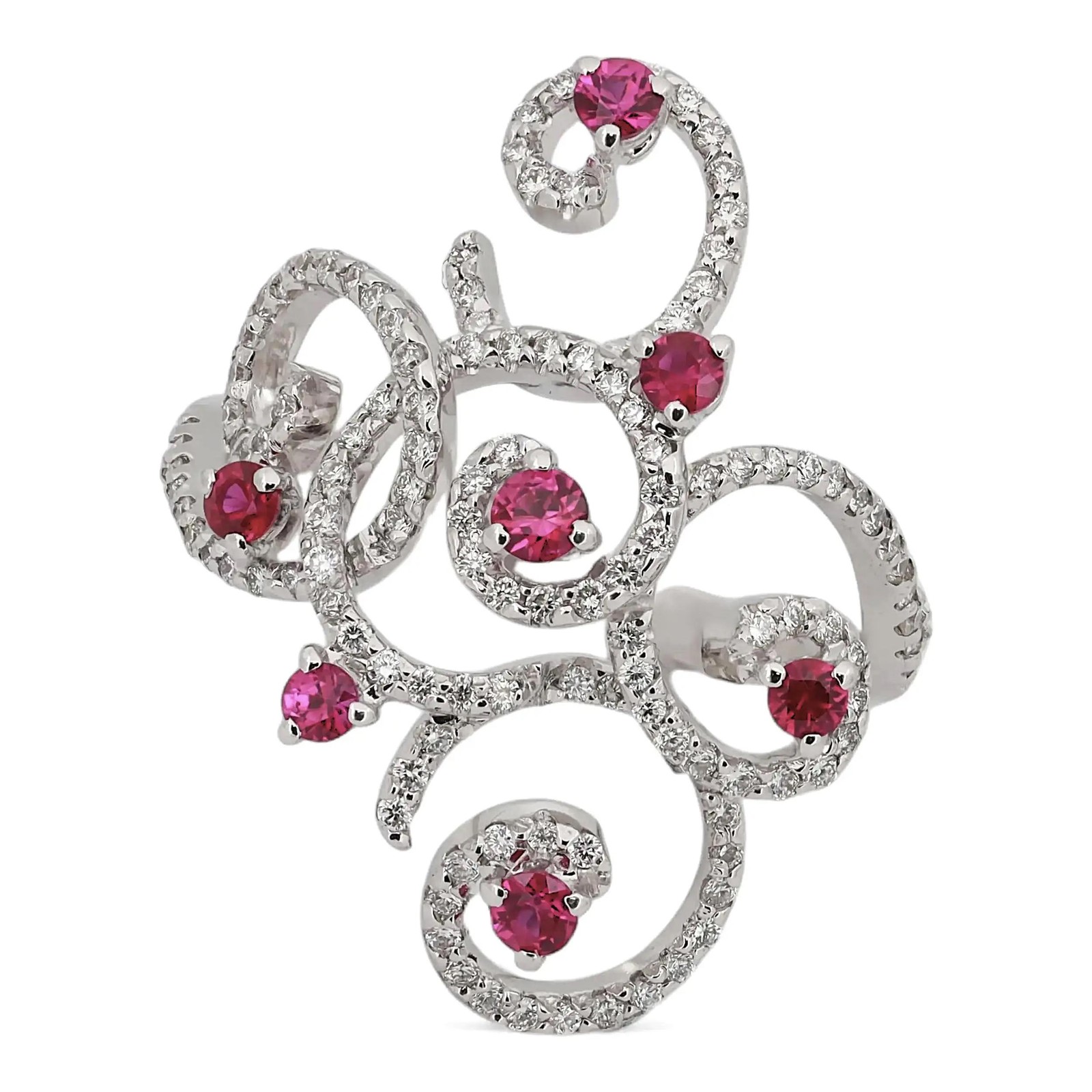 Salvini Ruby - Diamond Swirl Cocktail Ring 18K White Gold Size 6.75