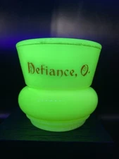 Heisey Custard Glass Defiance Ohio Souvenir Toothpick Holder Vaseline Glows