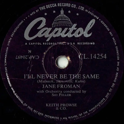 SCHELLACK Jane Froman I Wonder / Ill Never Be The Same Capitol