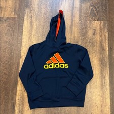 Adidas Dark Blue Hoodie with Bright Orange Logo Boys Size 8