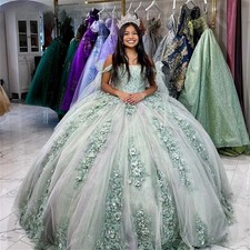 Green Quinceanera Dresses Off Shoulder Bow Pleat Appliques Ball Gown Sweet 16