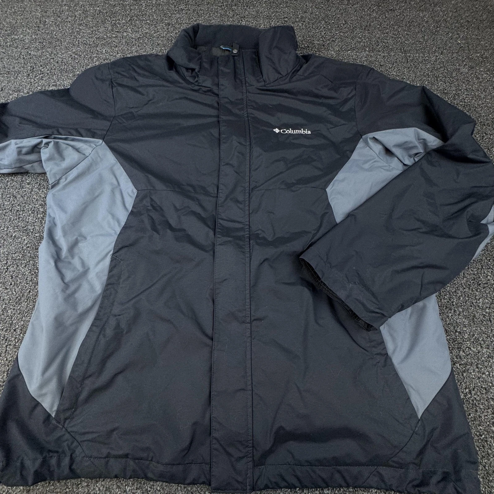 Columbia Jacket Mens XL Black Gray Interchange Full Zip Storm Flap Colorblock