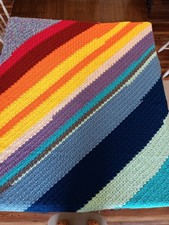Handmade Rainbow Color Crochet Afghan Throw Blanket Baby Blanket 59 1/2 X...