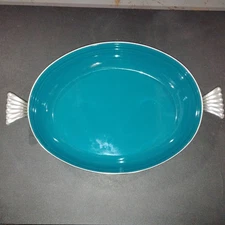 Fiesta by Homer Laughlin Turquoise Roasting Pan with Silver Handles