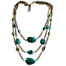 Necklace Natural stone blue Turquoise multi chain brass BOHO Beaded Collar 18"