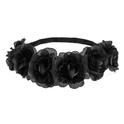 Delicate Dew Rose Flower Headband Floral Crown Mexican Hair Wreath (Black)