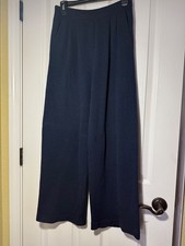 ST JOHN COLLECTION SZ 6 NAVY SANTANA KNIT PANT POCKETS ELASTIC WAIST WIDE LEG