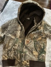 Vtg Carhartt Realtree Camo Hooded Thermal Lined Youth Jacket Medium 10/12