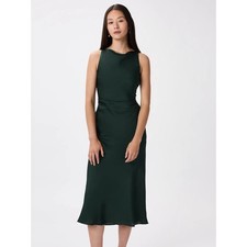 NWT Quince Washable Stretch Silk High Neck Midi Dress, Large, Forest Green
