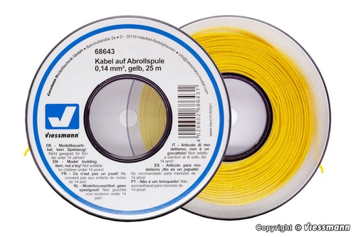 (8704) Viessmann 68643 cable en bobina enrollable 0,14 mm², amarillo, 25 m nuevo y embalaje original | Condition: Neu