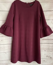 Banana Republic Dress sz Large Tonal Plaid Burgundy Purple 3/4 Bell Sleeves