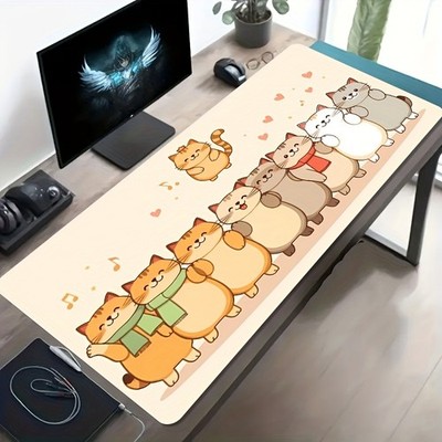 A Large Gaming Mouse Pad Featuring a Cute Cartoon Cat Design in a Charming Art